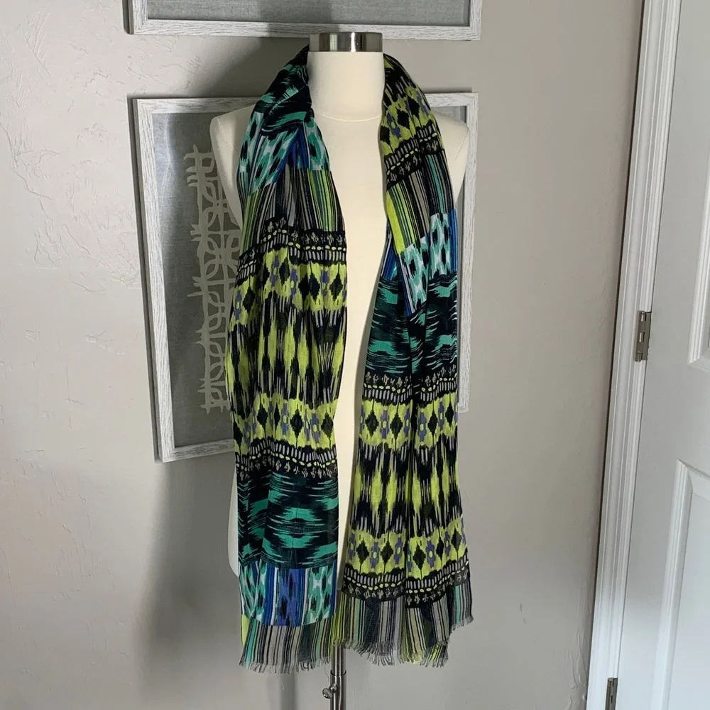 Thread 4 Thought modal scarf with fluorescent green, blue, black and teal print